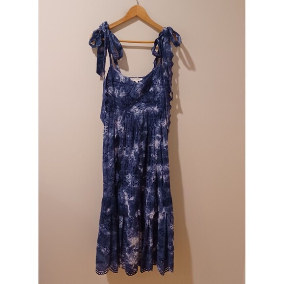 LoveShackFancy Antonella Midi Eyelet Dress in Midnight Navy Blue Hand Dye Size 8 - Picture 4 of 16